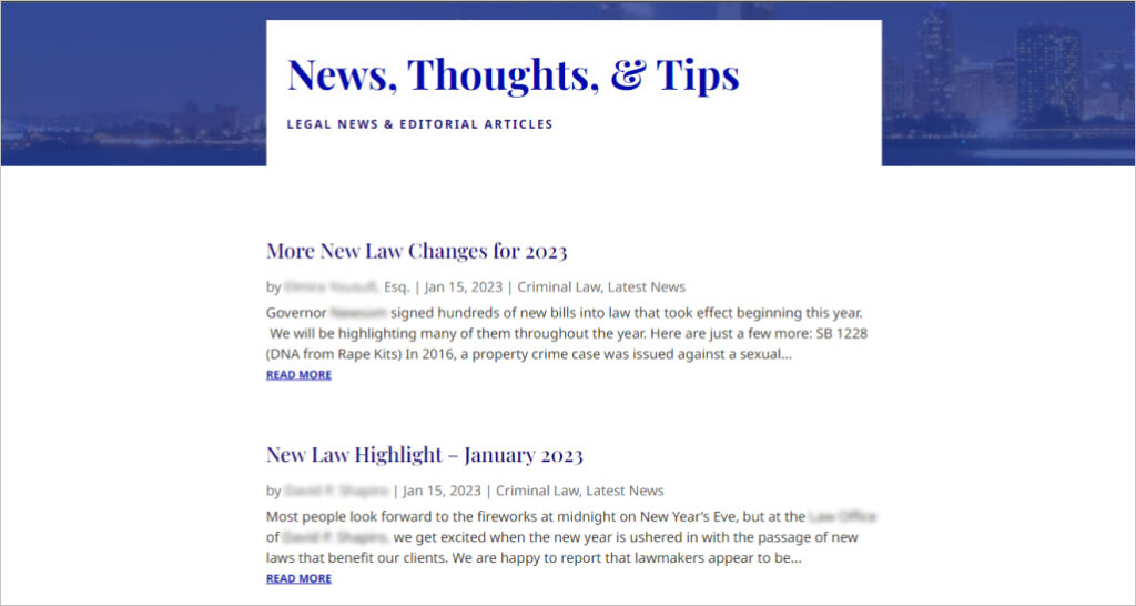 News and thoughts on a legal website