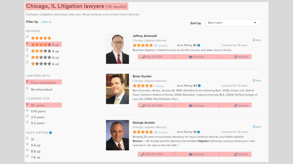  Listes d'annuaires de cabinets d'avocats - profils d'avocats 