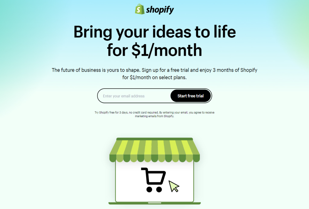 Shopify's landing page