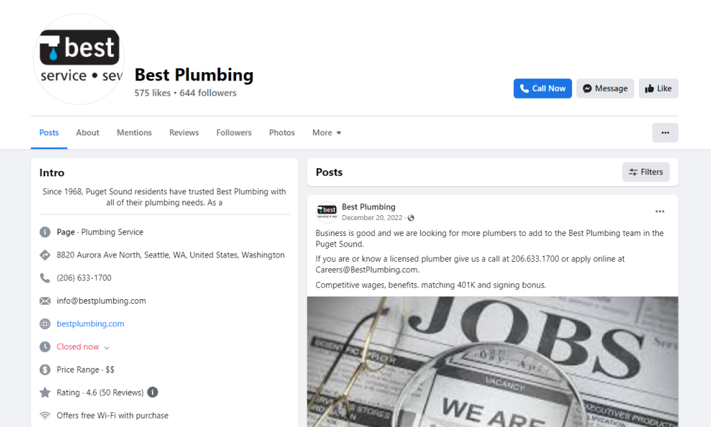 plumbers facebook page