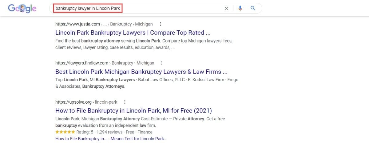 bankruptcy attorney in lincoln park google search results