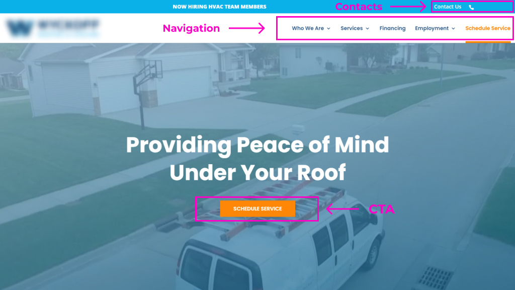An example of HVAC company website with good UX