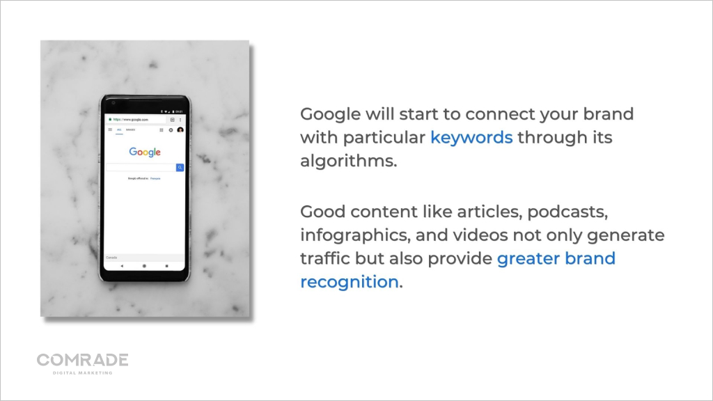 greater brand recognition by content creation using right keywords
