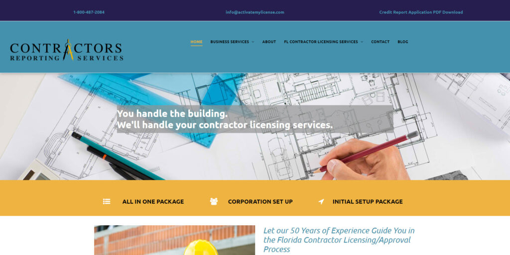 contractors reporting services website design