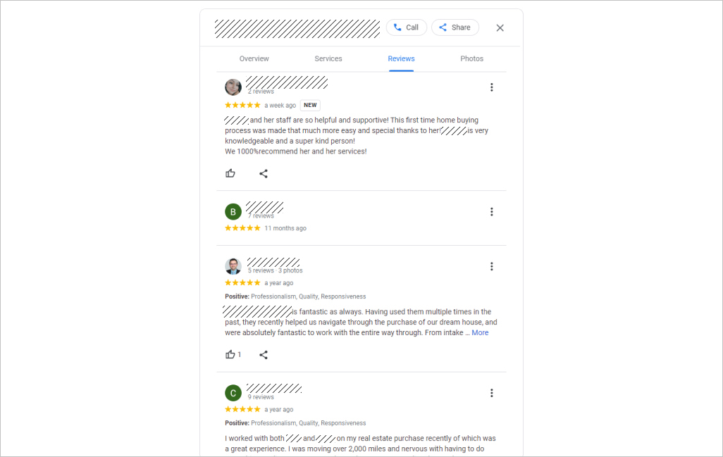 An example of Google reviews for lawyers