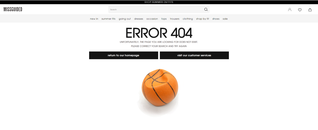Missguided 404 screenshot