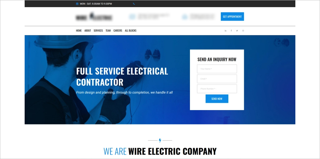 An example of good landing page for electricians