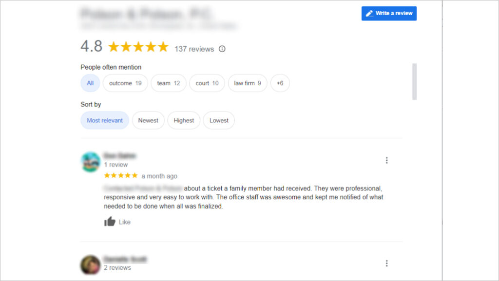 Reviews from Google