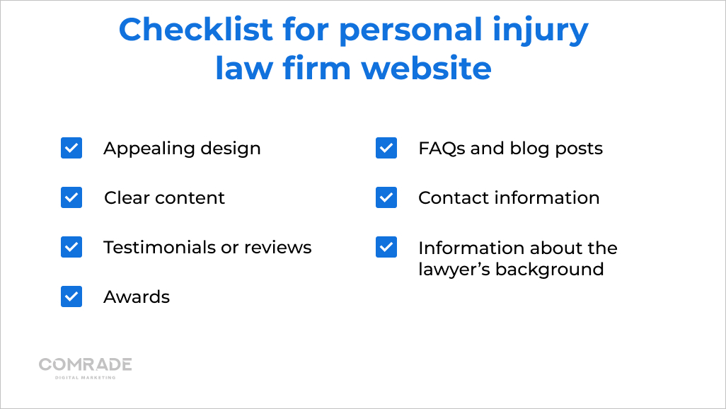 Checklist for personal injury law firm website