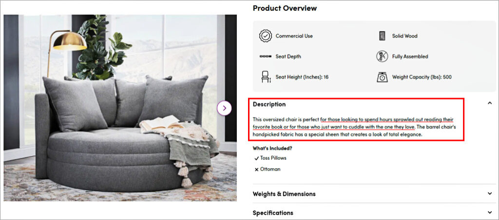 An example of personalized product description