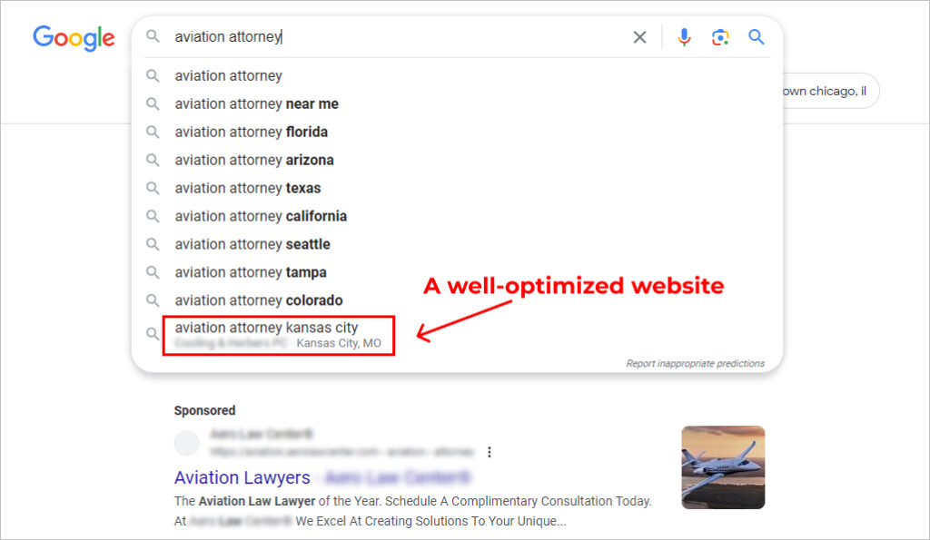 High law firm's website visibility