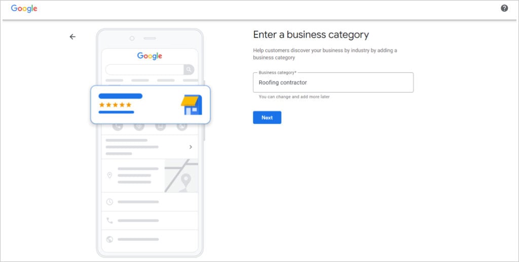 Enter a business category on Google My Business profile