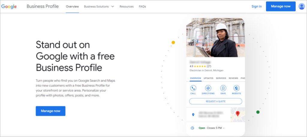 Google Business Profile homepage