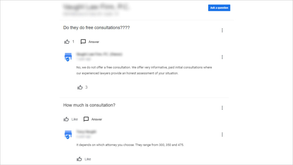 Q&A on a Google My Business profile