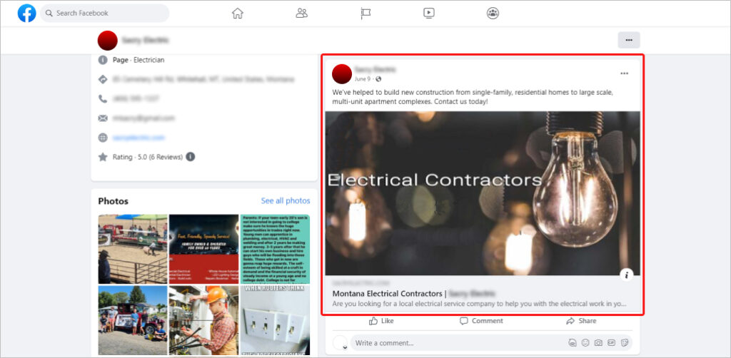 Facebook ads for electricians