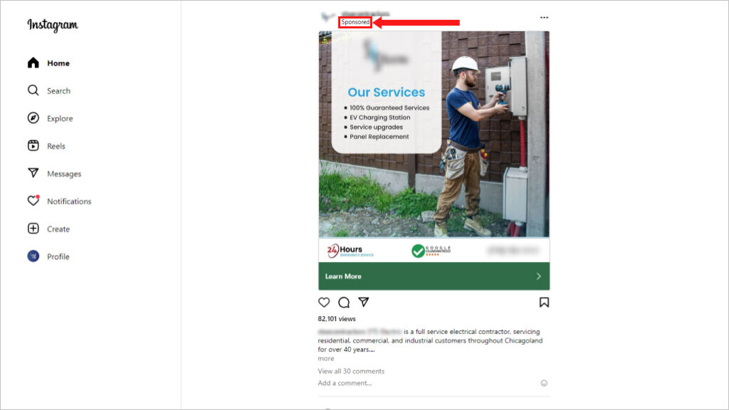 Instagram ads for electricians