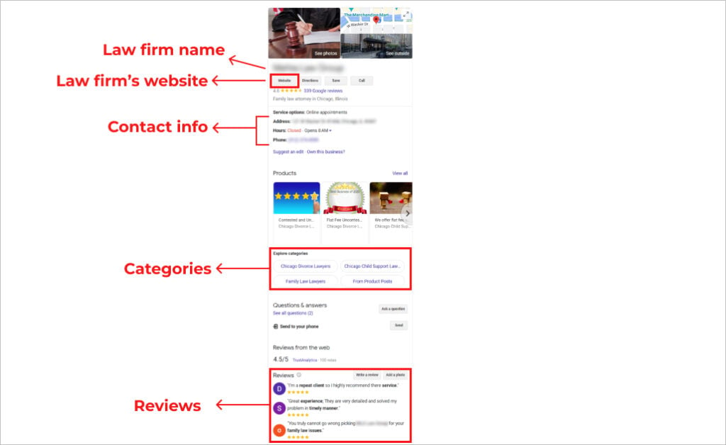 An example of an optimized divorce attorney GMB profile