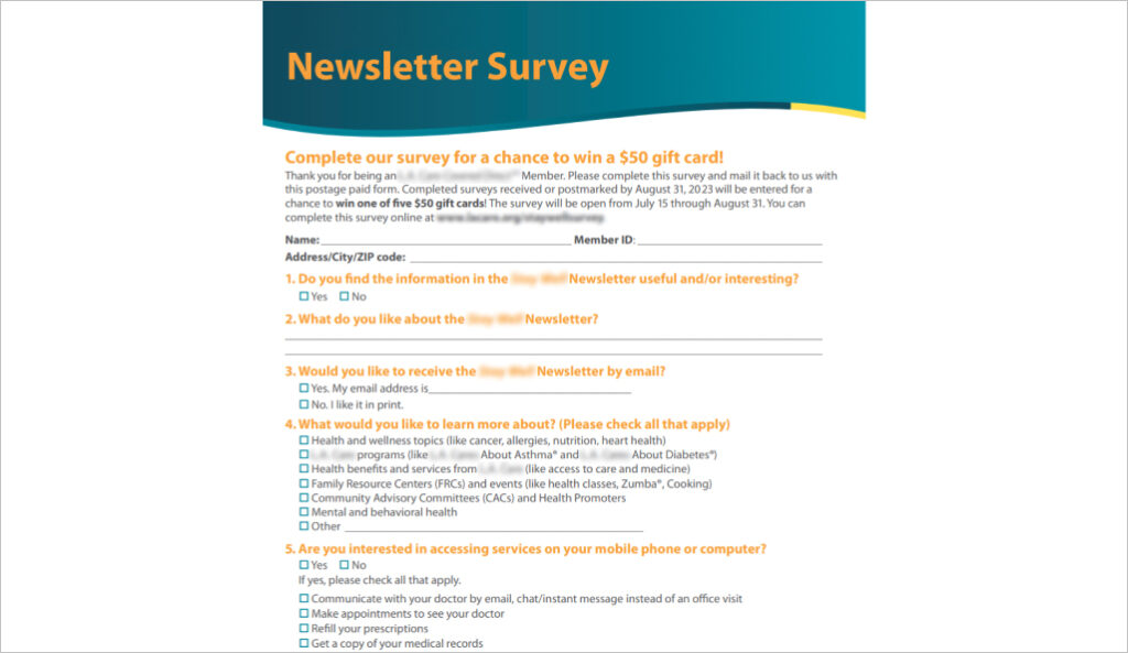 Surveys in newsletters