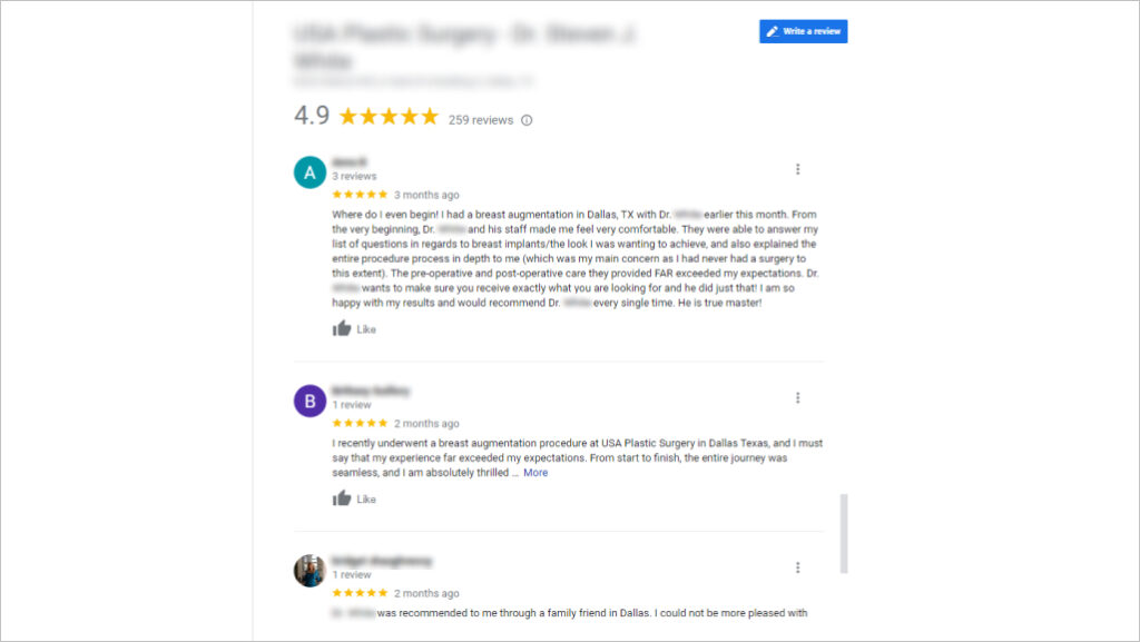 Monitor online reviews to improve plastic surgery services