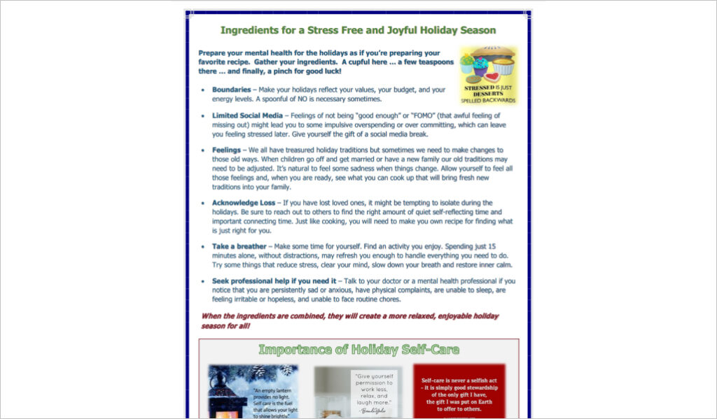 Seasonal and holiday health tips in newsletters