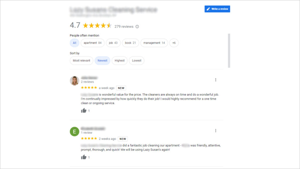 Customers reviews about home maid services