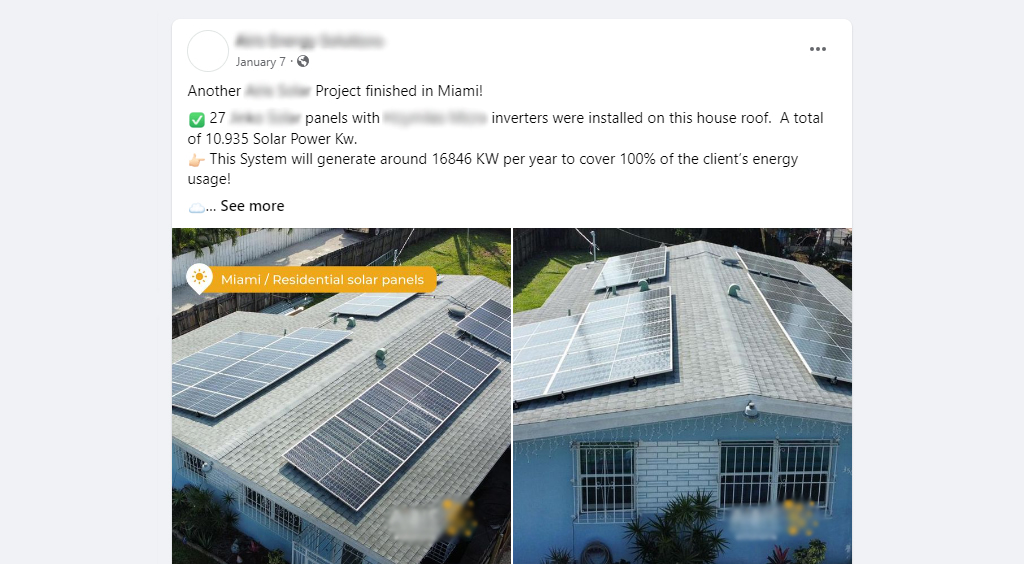 Solar installers Facebook post