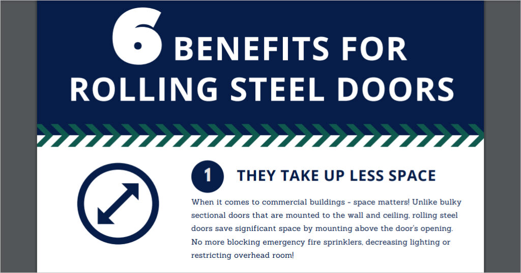 Appealing infographic about benefits of rolling steel doors