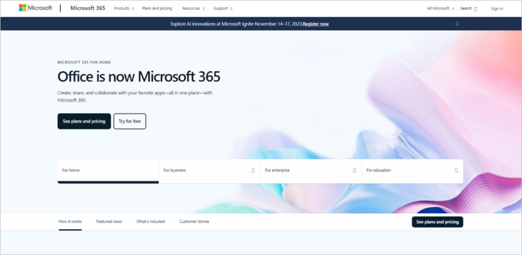 Microsoft 365 homepage