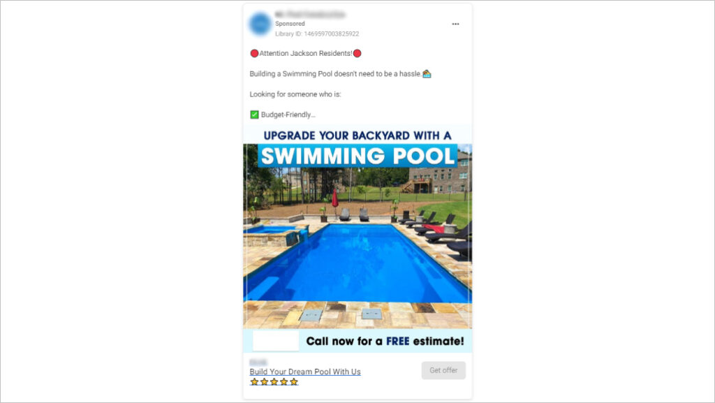 Facebook ads for swimming pool companies