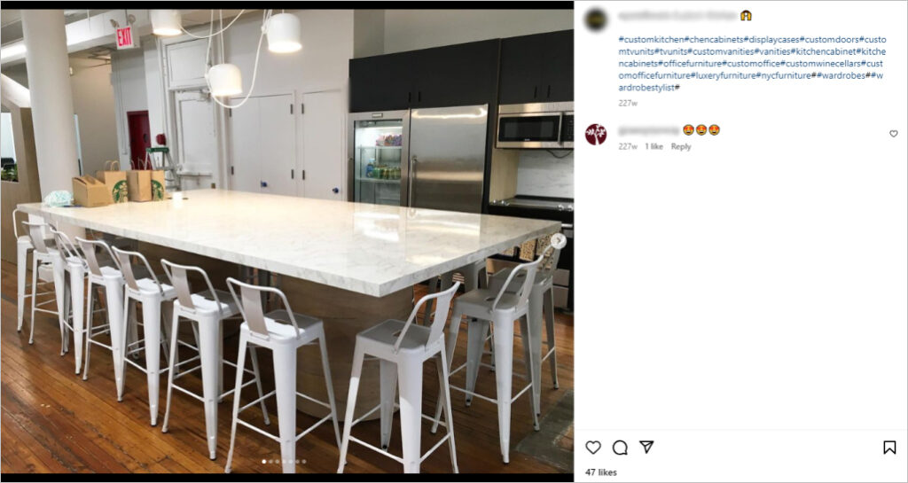 An Instagram post about countertops