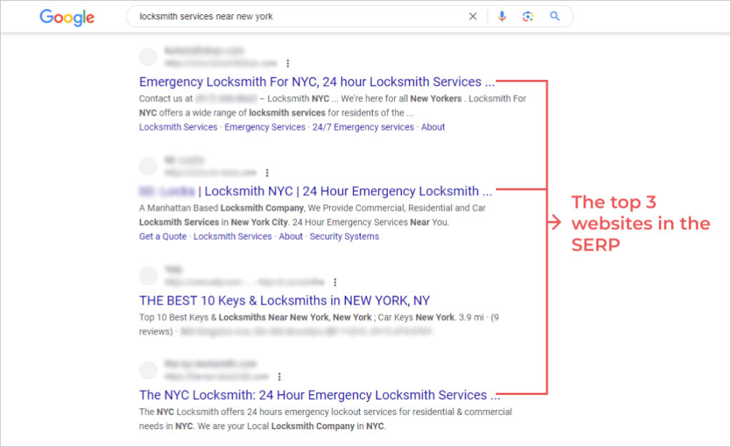 Optimized locksmith websites in the SERP