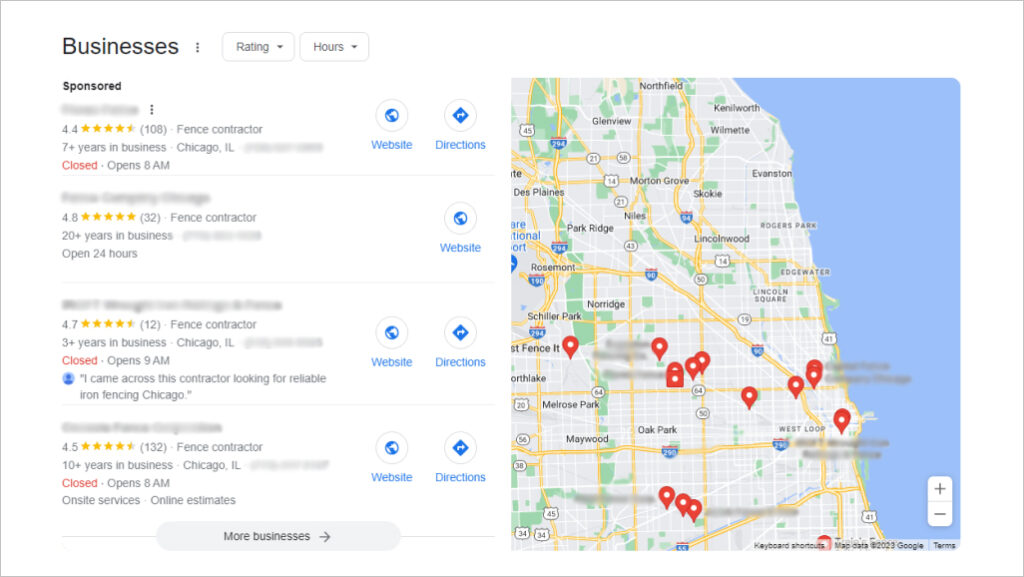 Google local 3-pack example