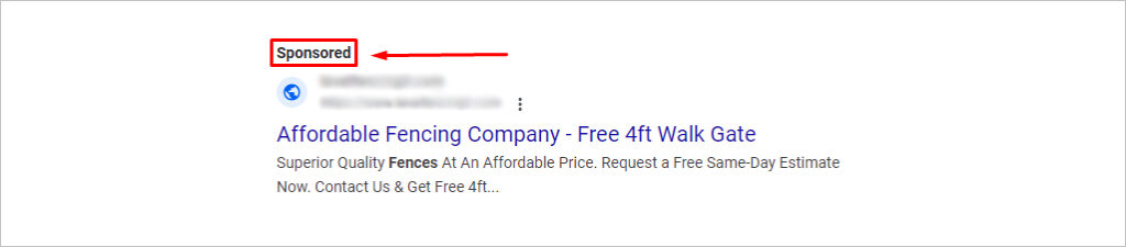 Sponsored ad on Google