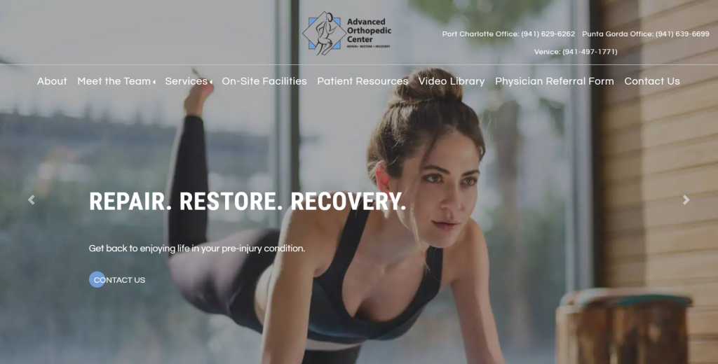 Advanced Orthopedic Center homepage