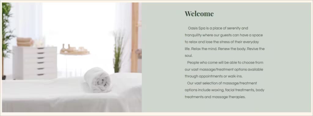 Oasis Spa's homepage