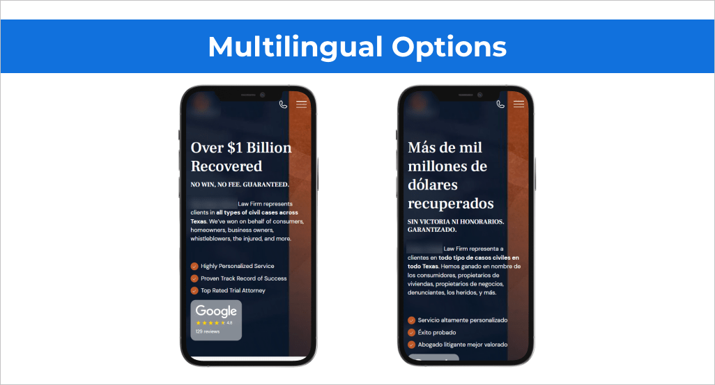 website in EN and ESP comparison example, can take omar ochoa