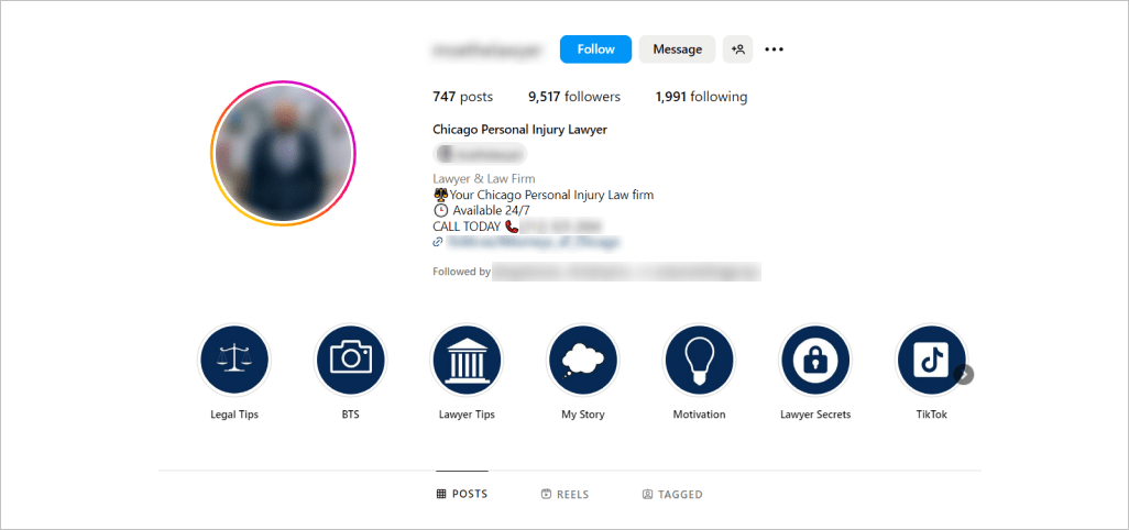 [Image Placeholder: Screenshot of an Instagram profile with profile picture, username, bio, and story highlights clearly visible.]