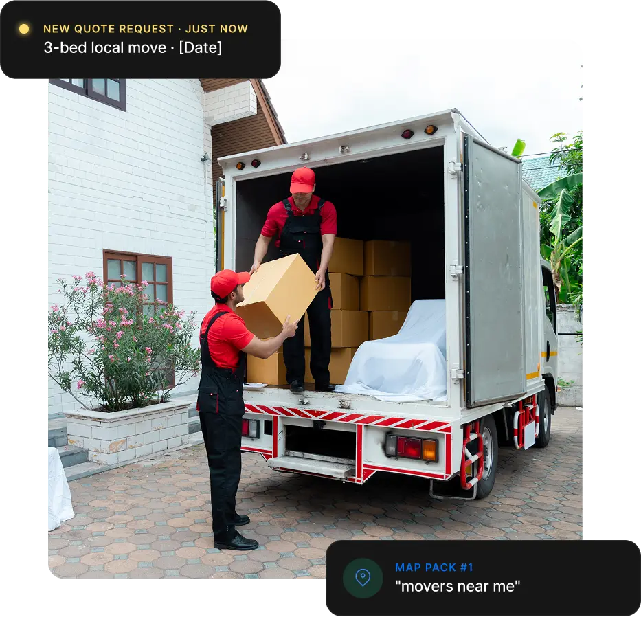 Moving company marketing - movers loading a truck outside a customer home