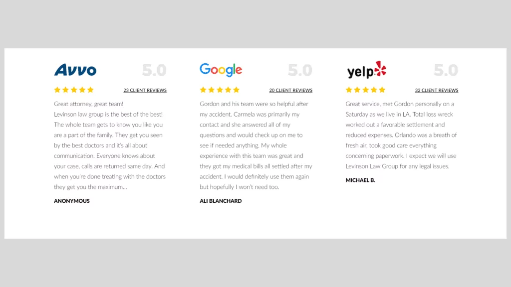 Trust reviews on Google, Yelp, Avvo and Facebook