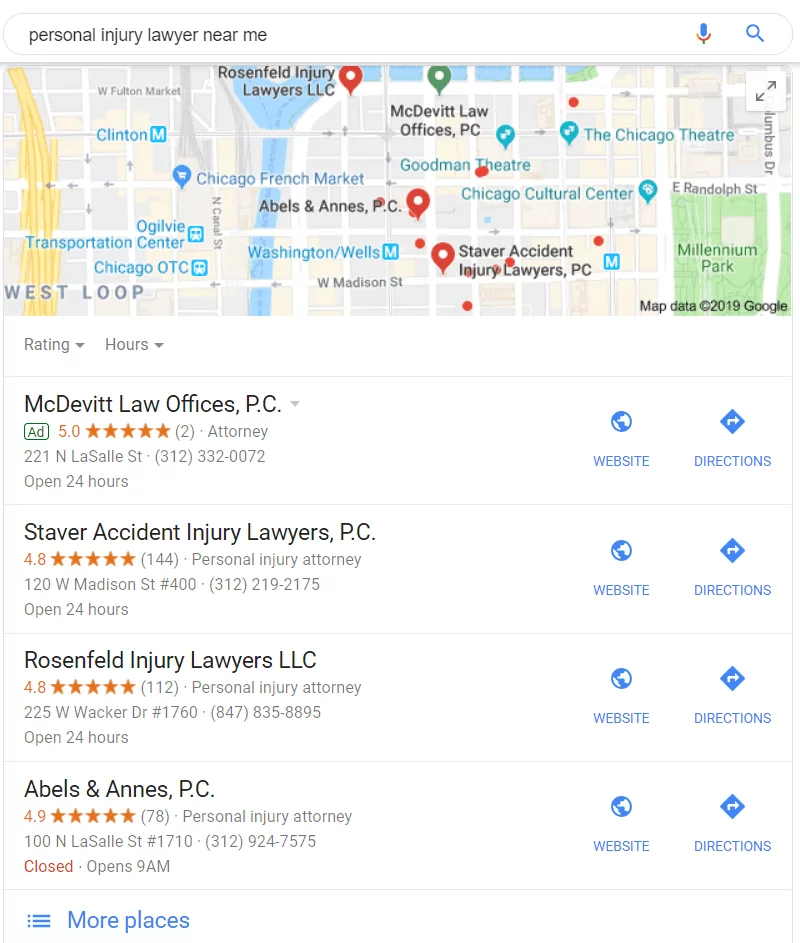 Local search results for personal injury lawyer