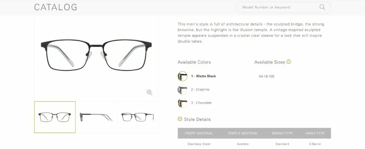 a glasses product page with great UX