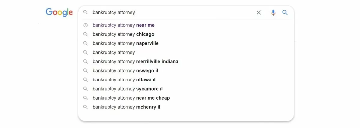 bankruptcy attorney google search bar suggestions