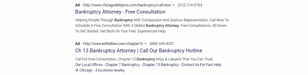 bankruptcy attorney pay per clicks ads
