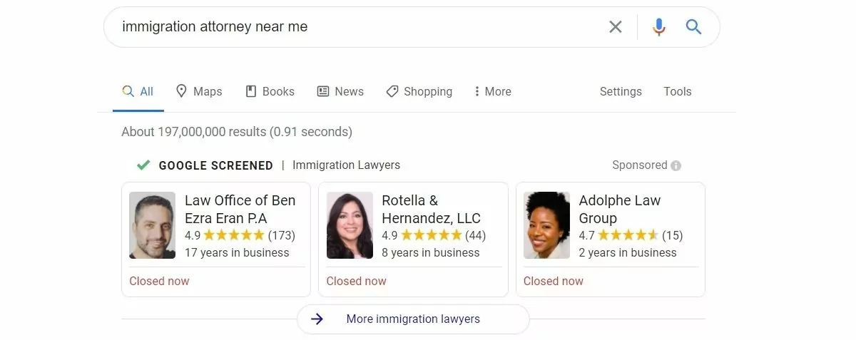 immigration attorney google search results