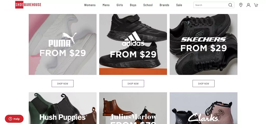 Shoe Warehouse website